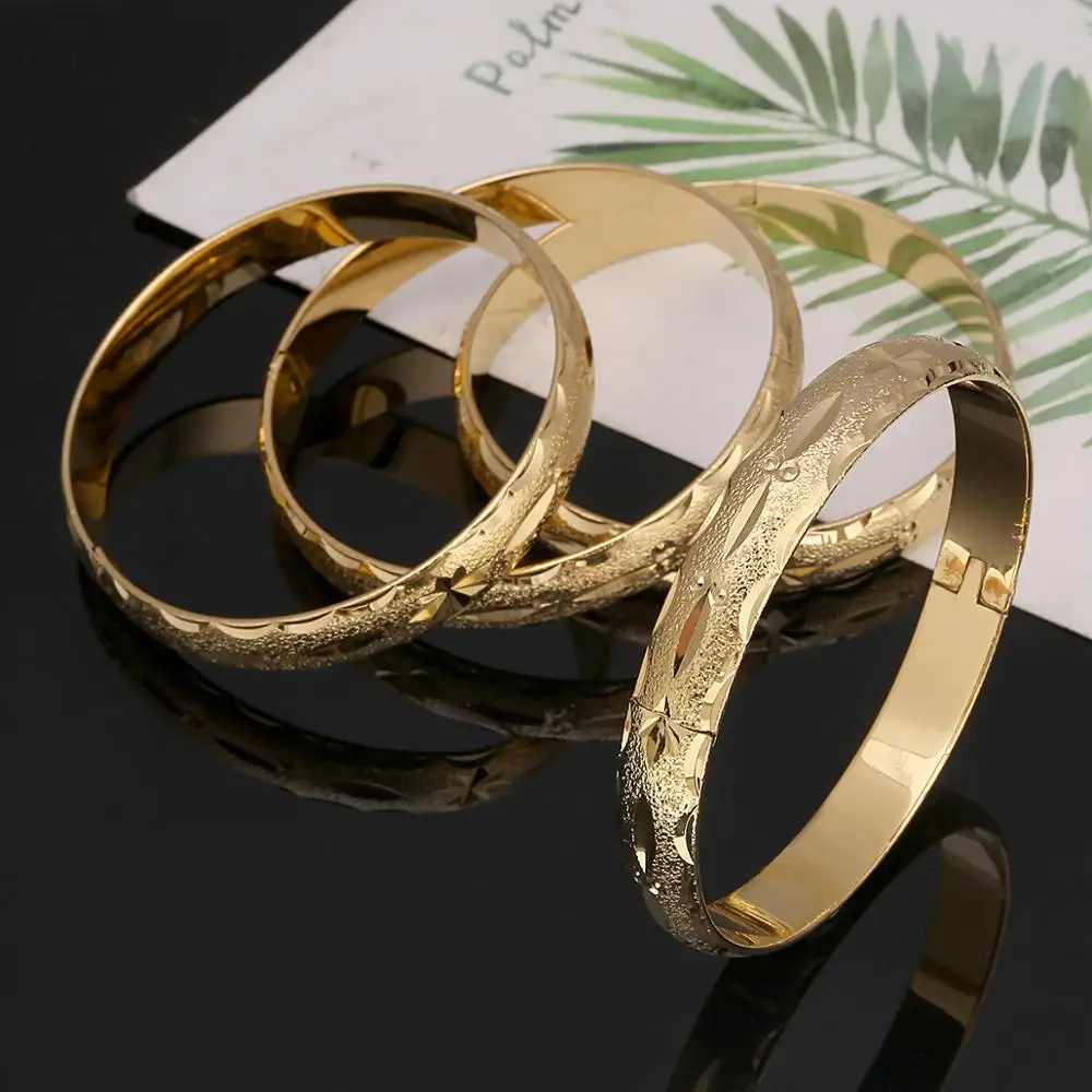 24k Gold Color Bangle for Women Dubai Bride Wedding Ethiopian Bangle Arab Jewelry 2