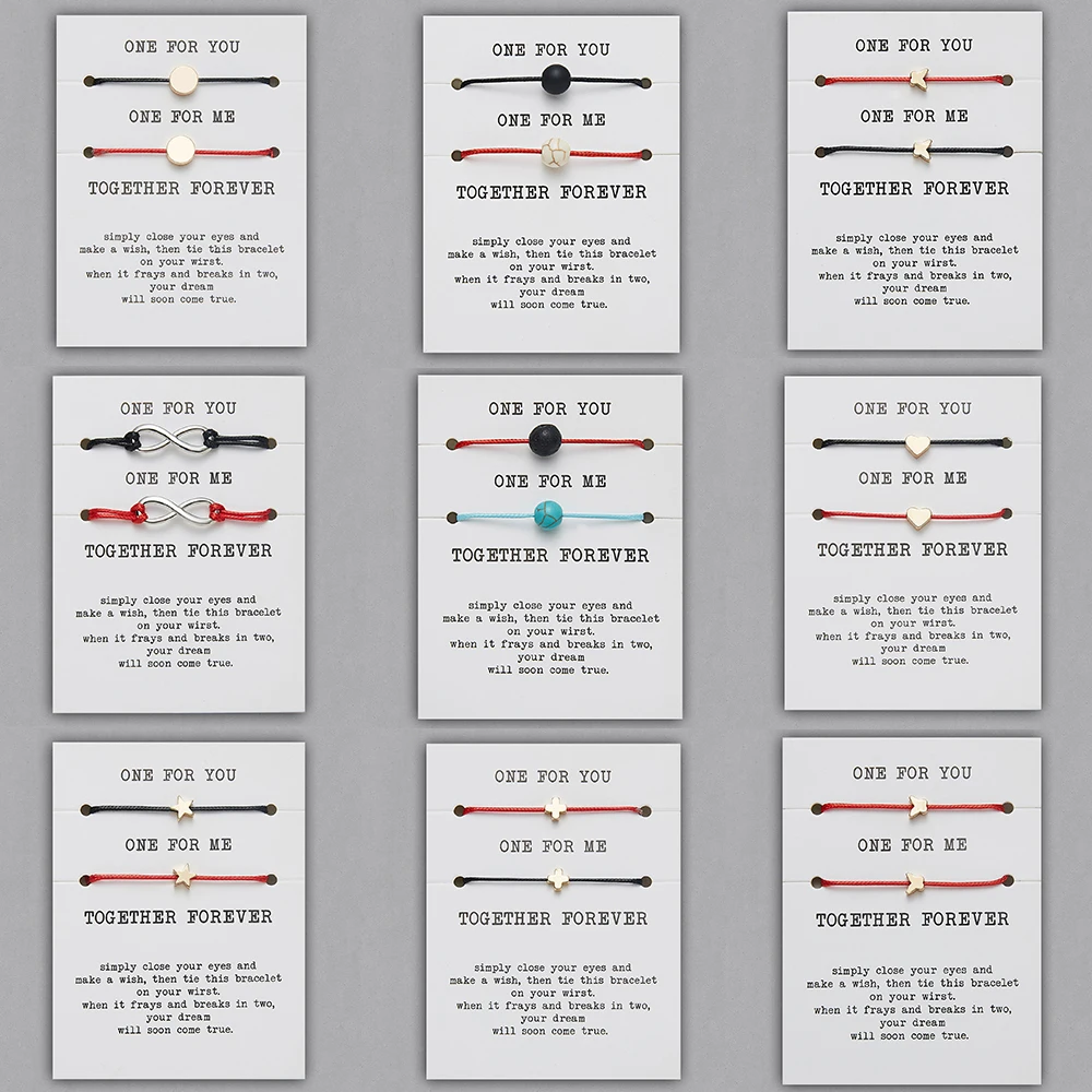 

2pcs/set Natural Stone Matte Lava Bead Bracelet Adjustable Red String Braided Couple Bracelets for Men Women Wish Jewelry Gift