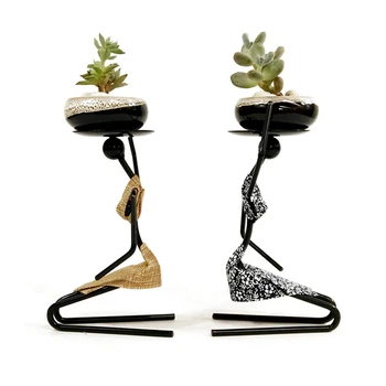 

WOMAN SUCCULENT FLOWER POT KNEELING SHAPE CERAMIC POTTED PLANT WROUGHT IRON FLOWER STAND CHARACTER FLOWER POT HOME DESKTOP DECOR