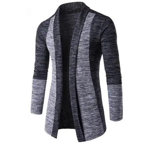 Ретро мужской лоскутный длинный рукав вязаный свитер кардиган пальто верхняя одежда - Цвет: Темно-серый