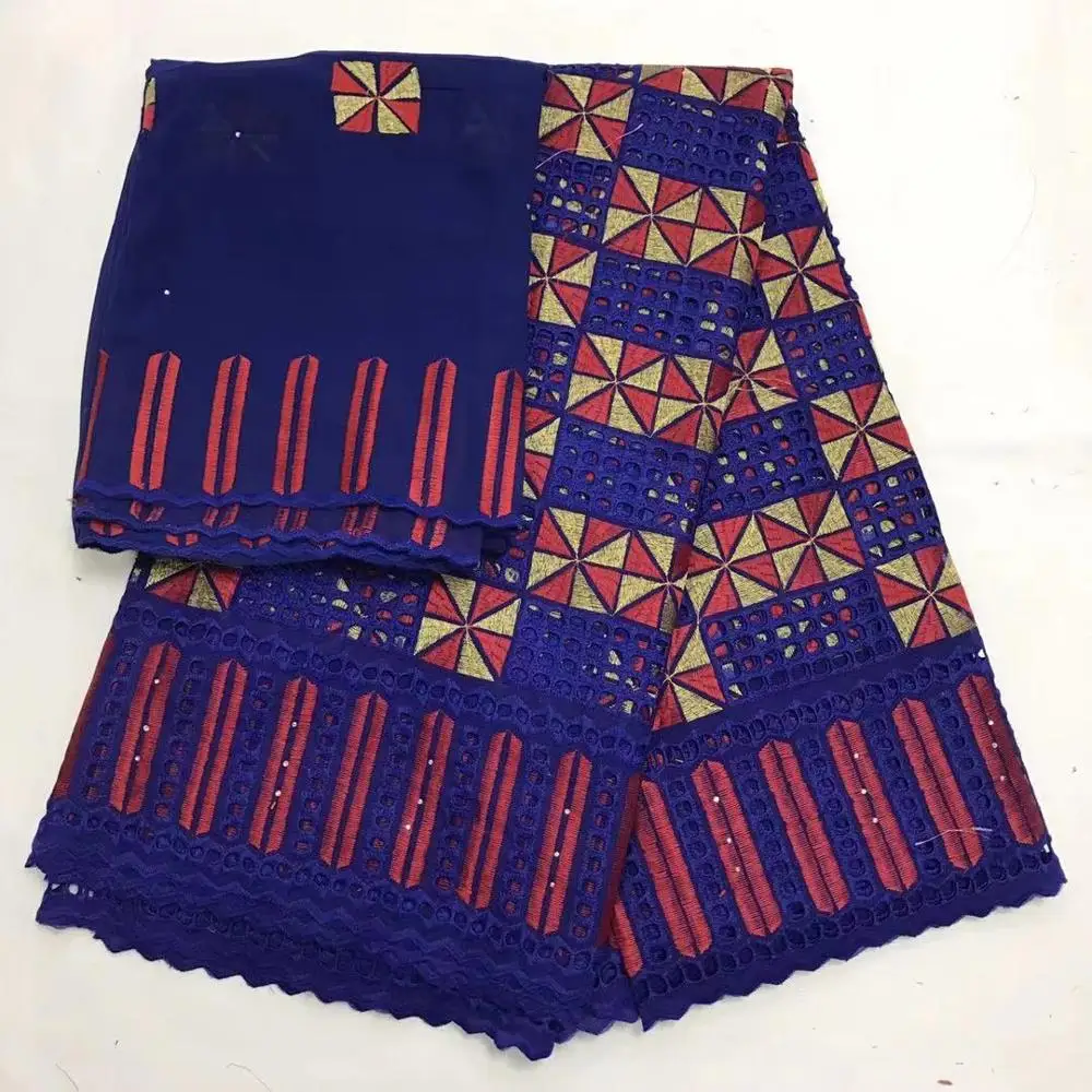 Новинка королевский синий африканский 100% хлопок кружево с шарфом швейцарская