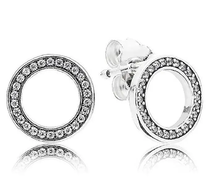 

Original 925 Sterling Silver Earring Sparkling Circular Forever Crystal Stud Earrings For Women Wedding Gift Fashion Jewelry