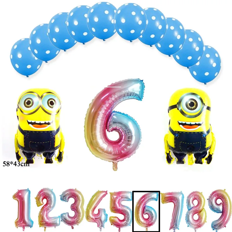 

13pcs foil balloons set minions style and 30inch number balloons for kid toys happy birthday balloons decoration