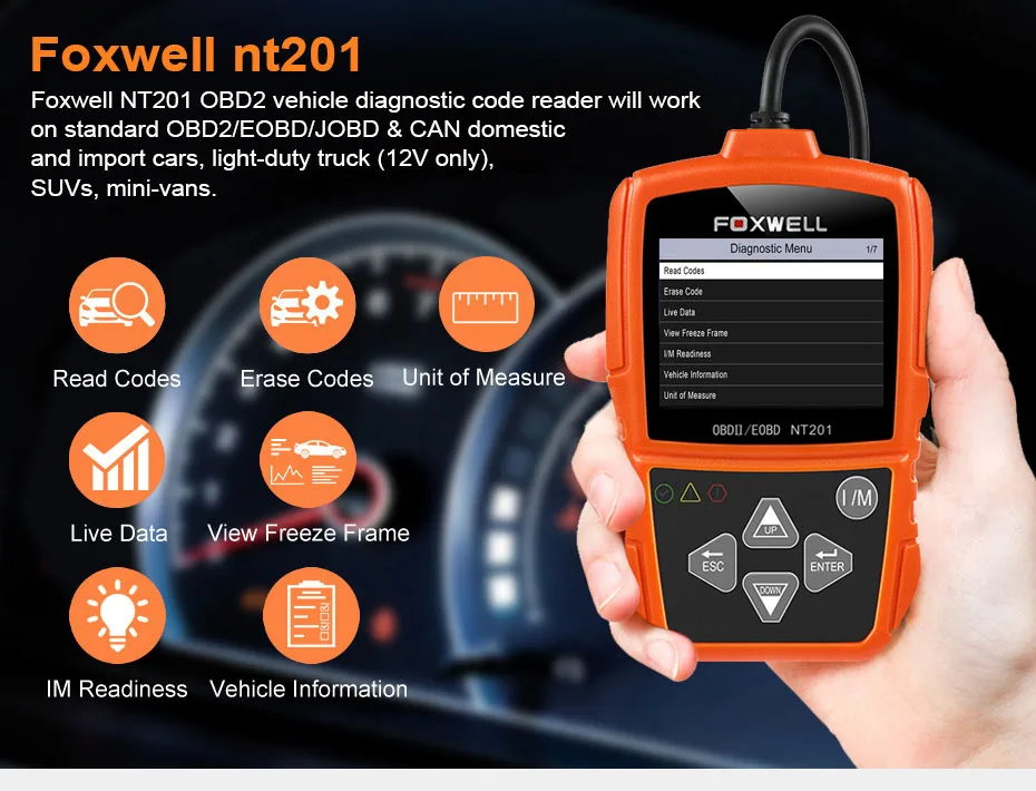 NT201 Авто OBD OBD2 сканер проверьте автомобильный двигатель световой код неисправности считыватель диагностический сканирующий инструмент для мультибрендовых автомобилей OBD 2 Диагностика