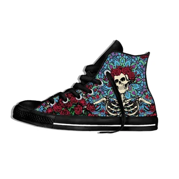 

2019 New Fashion Casual Breathable Shoes Lace Up Grateful Dead Roses Walking Shoes Lightweight High Top Sneakers