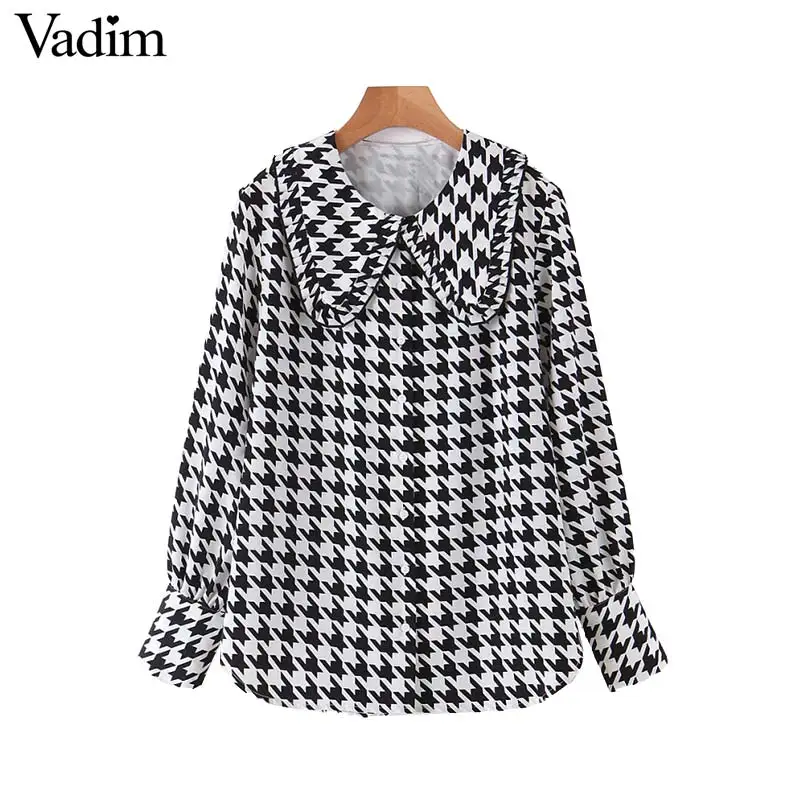 Женское элегантное платье vadim Houndstooth Клетчатая блузка с отложным воротником и