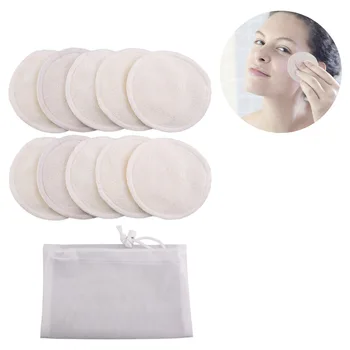 

10 pcs/set Reusable Washable Round Bamboo Makeup Remover Pads with Drawstring Storage Bag 8cm 3.15 Inch Washable Cleaning Pads