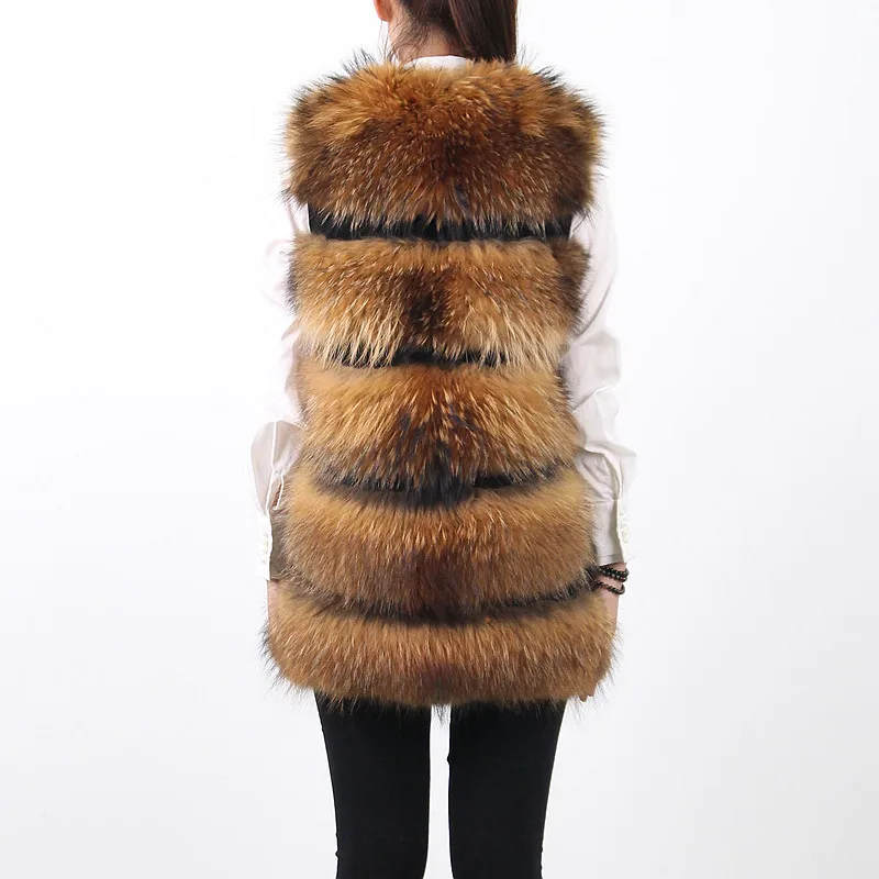 QIUCHEN PJ8050 Новинка года, Женская длинная куртка из натурального меха енота, кожаная куртка без рукавов