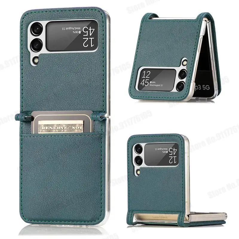 case for samsung z flip 3 Leather Card Slot Phone Case for Samsung Z Flip 3 Hard PC Protective Cover For Galaxy Z Flip3 5G SM-F711B Ultra Slim Phone Case samsung galaxy z flip3 case