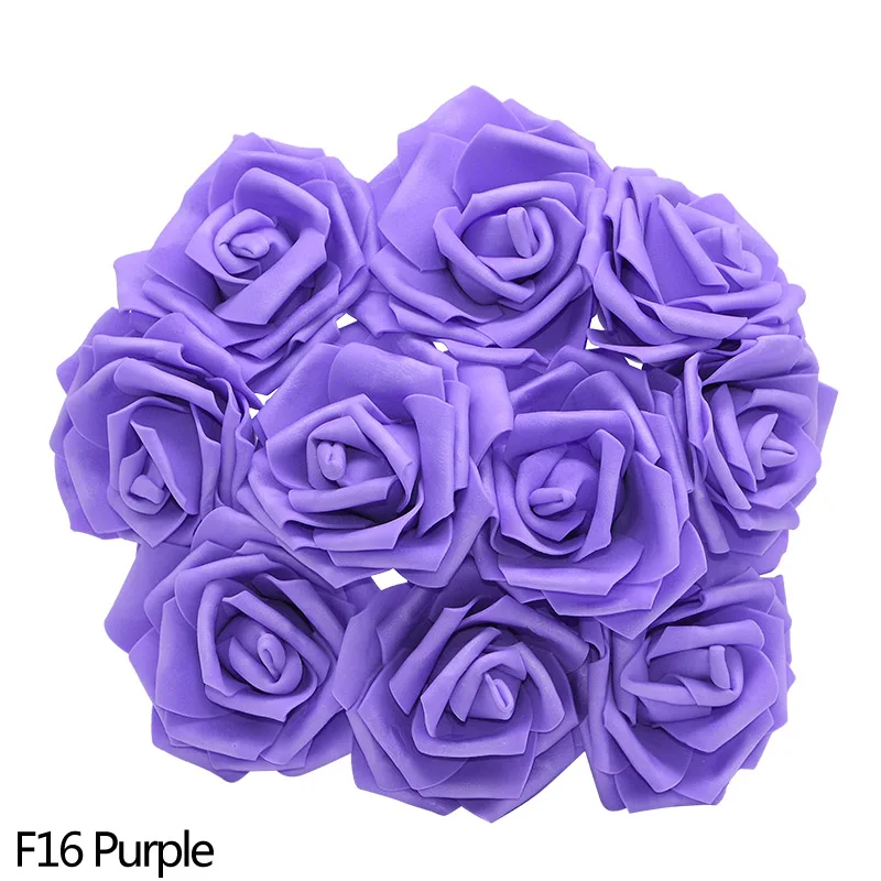 F16 purple 10 шт., 8 см, искусственные розы из пенополистирола, для свадьбы, моста, букета, дома, сада, вечерние украшения, сделай сам, венки, товары для рукоделия - Цвет: F16 purple
