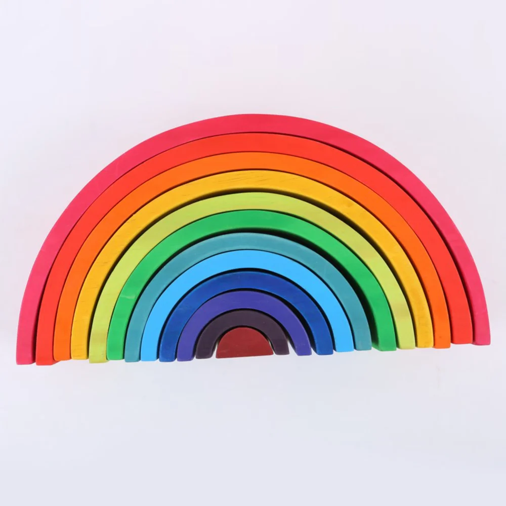 12pcs color 12 шт./партия радужные Блоки Игрушки для малышей деревянный Радужный укладчик, гнездящийся блокатор, креативный конструктор Монтессори развивающие игрушки - Цвет: 12pcs color