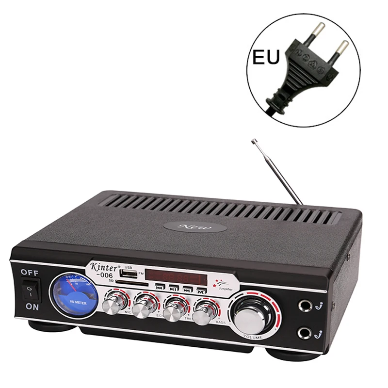 220V EU Kinter-006 караоке усилитель аудио 2.0CH с usb sd микрофоном fm радио Мобильный телефон компьютер paly стерео звук питания AC220 - Цвет: 220V EU