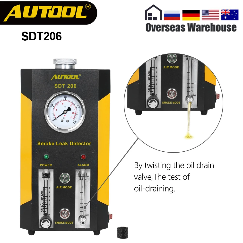 

AUTOOL New Generation SDT206 Aotomotive Smoke Machine with Air Pressure Leak Detector Car Trucks EVAP Detect Pipe Smoke Leakage