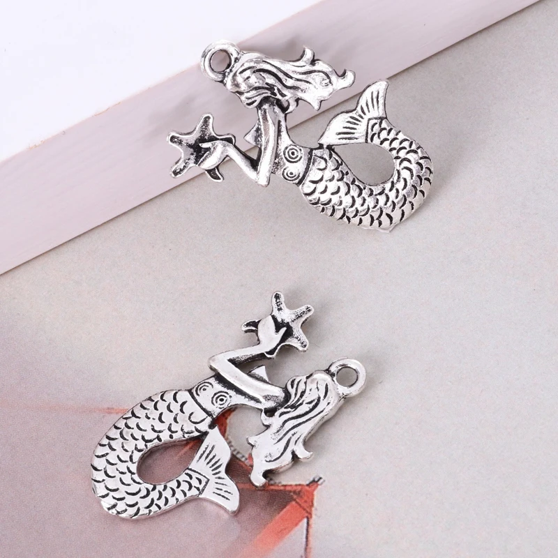 

10 pieces / batch of mysterious marine life mermaid vintage silver pendant necklace jewelry made of component necklace with fema