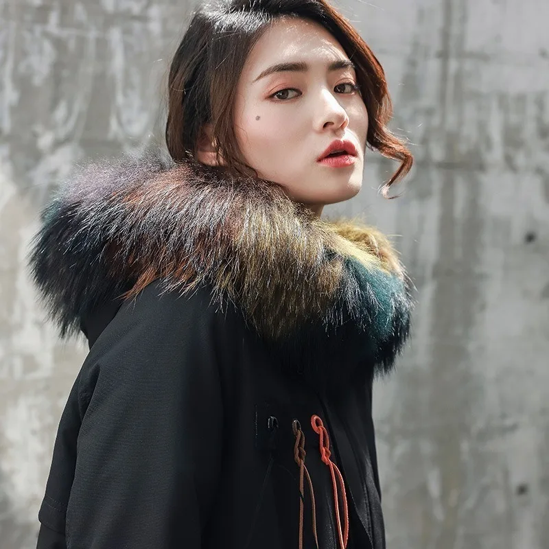 

90% White Duck Down Jacket Women Raccoon Fur Collar Winter Coat Women Down Jacket Korean Puffer Jacket Casaco 6802YY1316