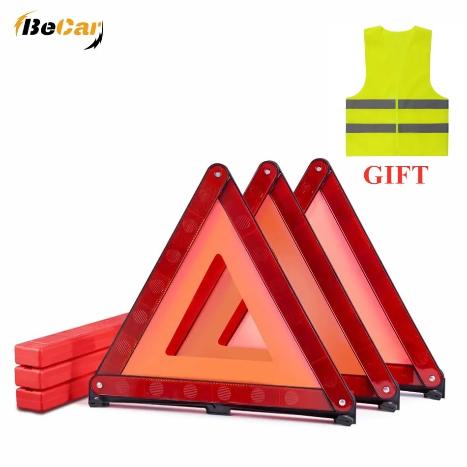 

BECAR Foldable Emergency Warning Triangles With Reflective Vest Gift Roadside Safety Triangle with Case for Vehicles Breakdown
