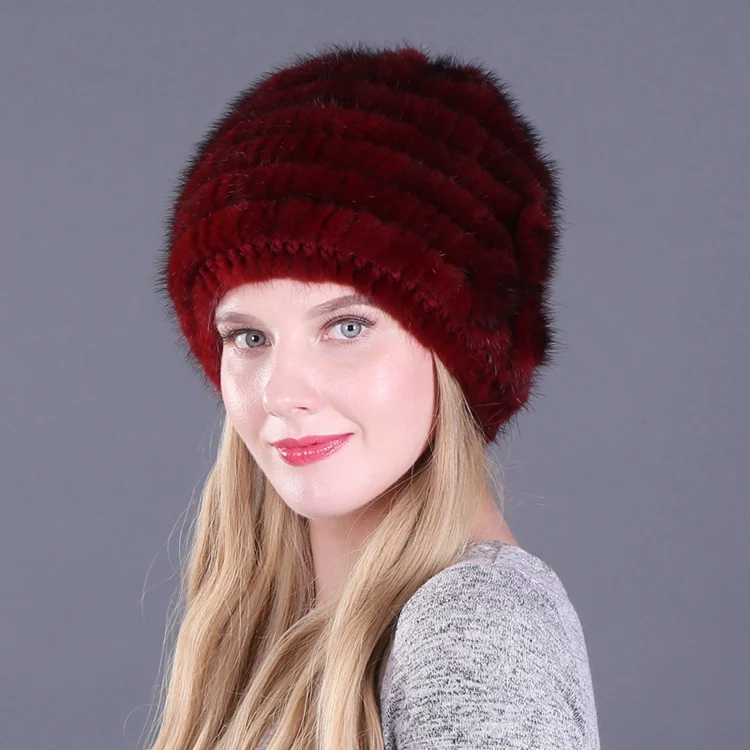 color5 Winter Hat Mink Women Knitted Warm Cap Floral Fashionable Fluffy Elegant Female Genuine Natural Fur Hats - Цвет: color5