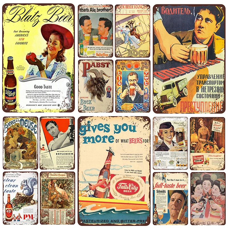 Liquor Beer Pin Up Girl Plaque Vintage Metal Tin Signs Shabby Chic Wall