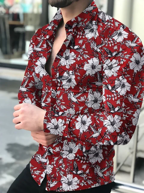 Men's Shirt Long Sleeve Hawaiian  Social Luxury Button Up Cardigan Blouses Wholesale 2021Single Breasted Turn-down Collar Broad cs05