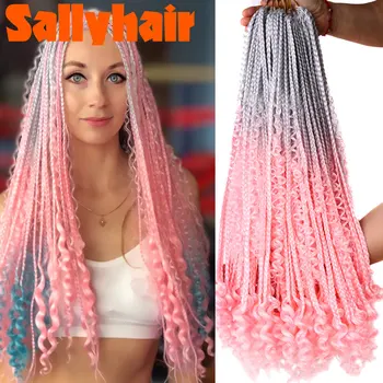 

Sallyhair Goddess Box Braids Colorful Crochet Hair Synthetic Curly End Bohemian Box Braiding Hair Extensions Ombre Braiding Hair