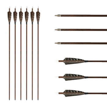 

Archery Wood Grained Carbon Arrows Spine 400/500/600 With Real Turkey Feather 29/30/31 Inch For Compound Recurve Bows 12 Pack