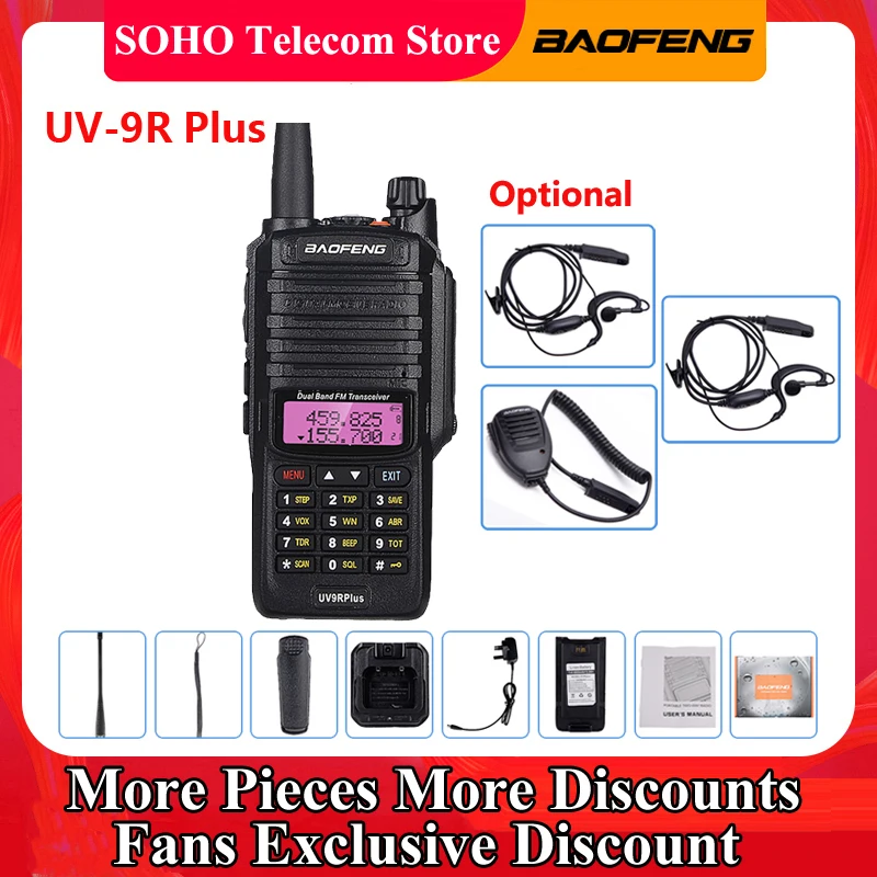 Baofeng-walkie-talkie portátil UV-9R Plus, 10W, alta potencia, IP67, resistente al agua, banda Dual, bidireccional, CB Ham, UV 9R Plus, Radio de caza, 2020