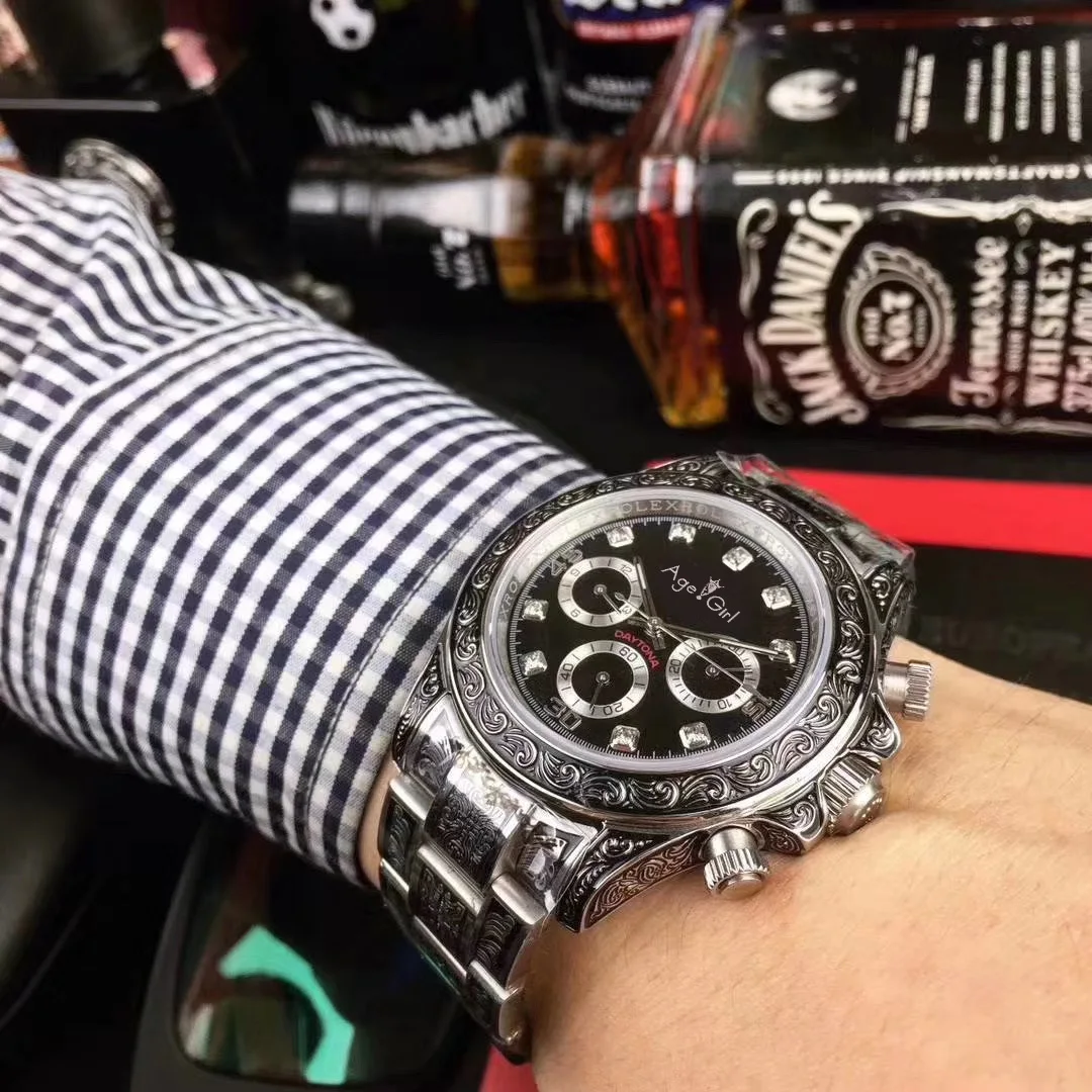 

Luxury Brand New Men Automatic Mechanical Carving Watch Sapphire Rome Diamonds Dial Waterproof Stainless Steel Relogio Masculino