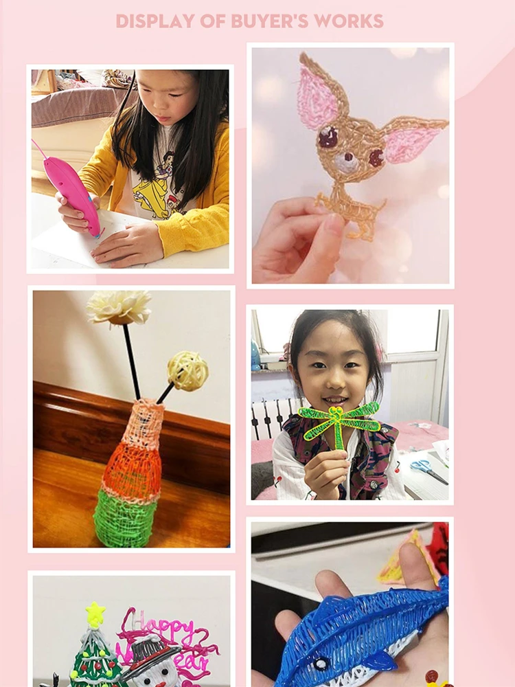 3D Pen Printer Drawing Diy Creative Printing Best For Kids Low Temperature Charging Wireless