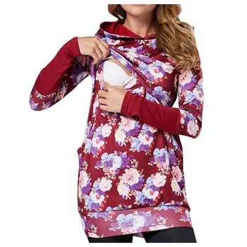 

Maternity Hoodies Women Breastfeeding Floral Print Nursing Long Sleeve Tops Ropa Para Embarazada Pregnant Casual Clothing S-XL