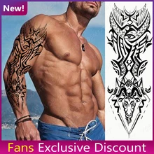 

2021 NEW Temporary Tattoo Sticker Sleeve Totem Sheep Head Linear Geometric Dragon Tato Arm Shoulder Leg Large Men Glitter Tatu