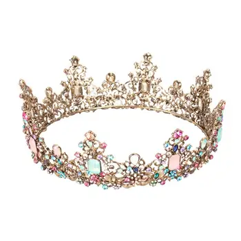 

Large Round Retro Tiara Colorful Antique Brass Alloy Crown Headwear Hair Accessory for Wedding Birthday Banquet