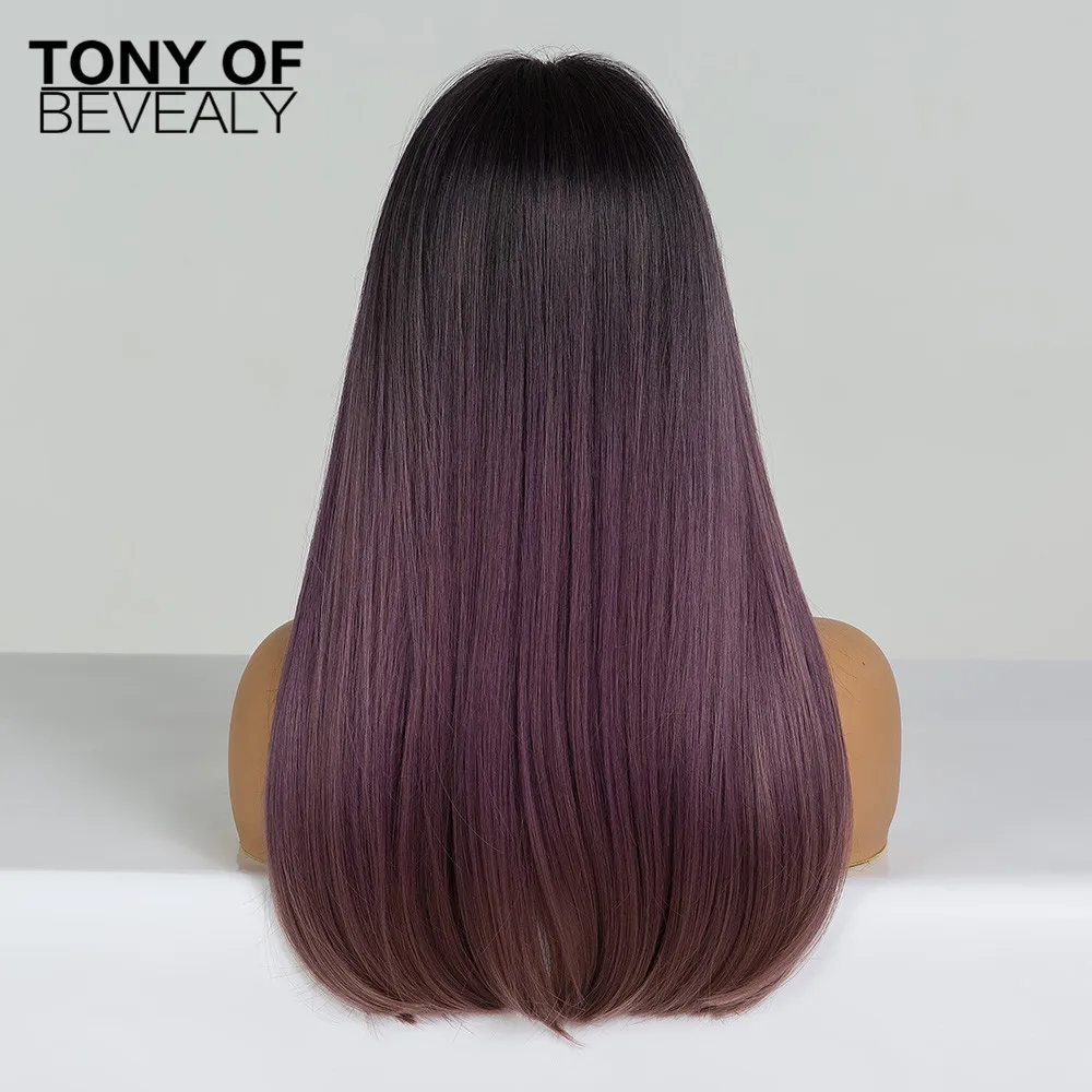 Длинные прямые черные до фиолетовые Омбре волосы с челкой термостойкие синтетические парики для черной женщины косплей натуральные волосы парики