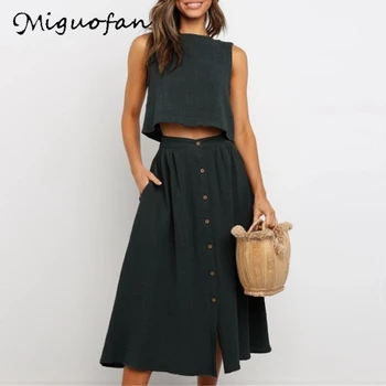 

2 Pieces skirt Set Women vest Tops Camics & Maxi Skirts A line Office Lady 2PCS Suits Sets 2020 Summer sets solid boho summer za