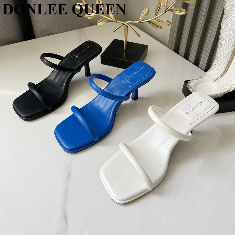 Fashion High Heel Slippers Women Slip On Slides Narrow Band Flip Flops Summer Shoes Brand Sandals Blue Female Sandalias De Mujer | Обувь