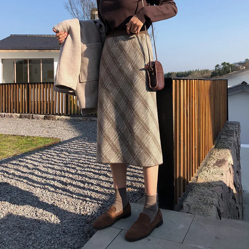 

Pattern Slit Knitted Skirt Women's Winter Elegant Slimming Mid-length Skirt One-step Skirt