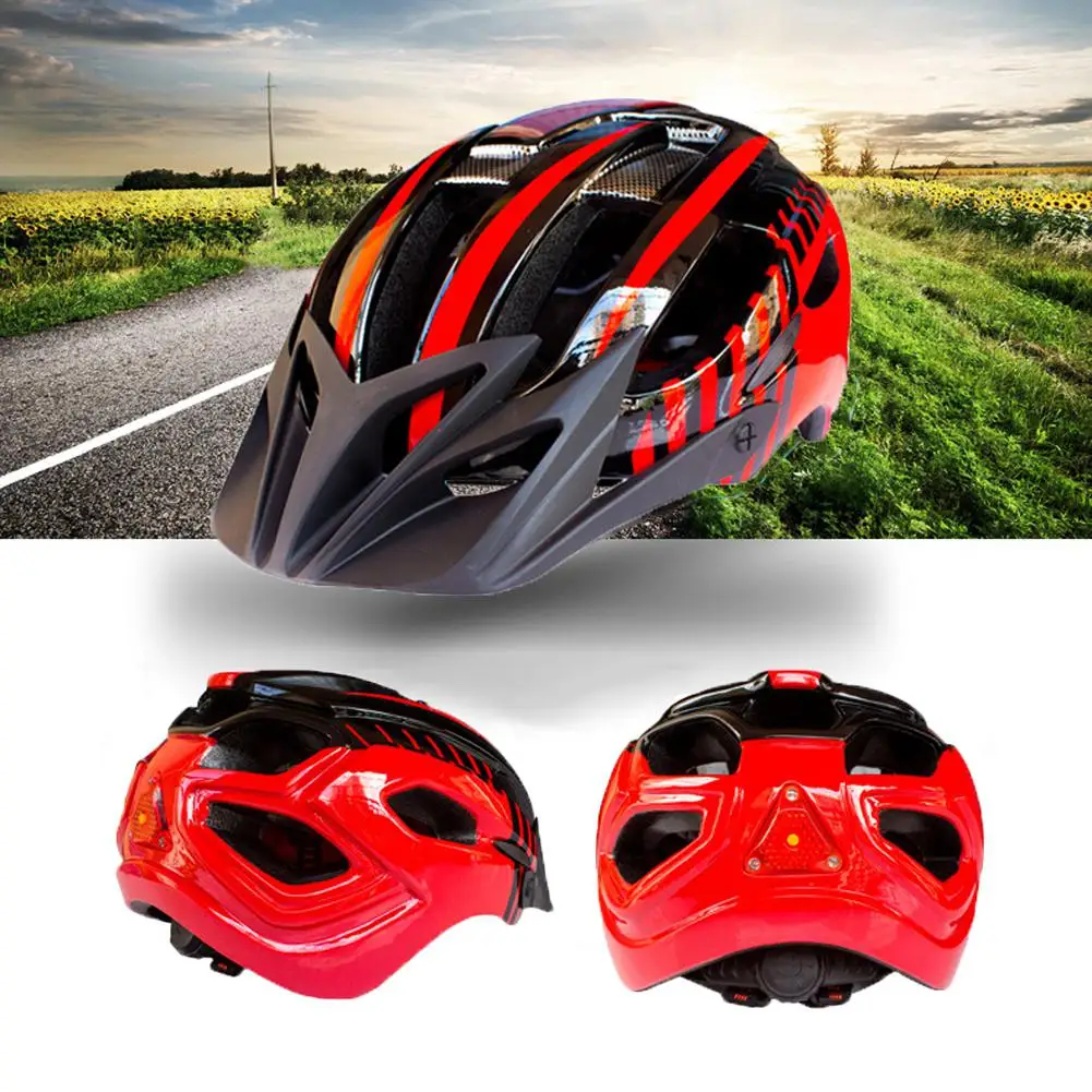 

Unisex Professional Bicycle Safety Helmet with Flash Light Integrated Helmet Rding Equipment Red Black _ code