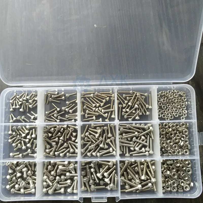 

480Pcs/box M2 M2.5 M3 DIN912 304 Stainless Steel Hexagon Socket Head Cap Screws Socket Bicycle Hex Bolts Kit DT