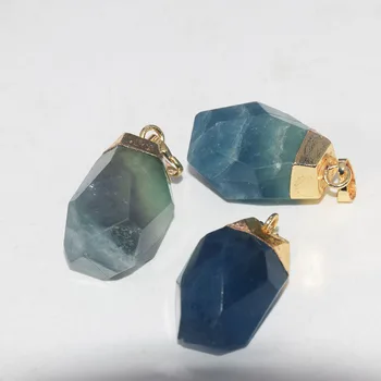 

Gold Cap Natural Green Fluorite Bullet Pendant Women 2020 Vintage face gem stone point pendant femme as gift jewelry accessories