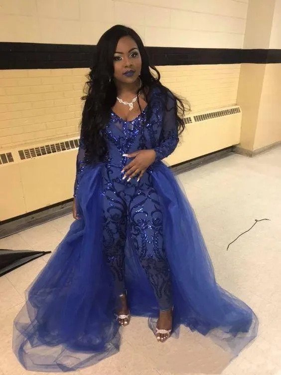 Sexy Royal Blue Jumpsuits Prom Dresses 