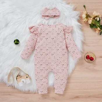 Newborn Baby Girls Romper Cotton Long Sleeve Floral Print Jumpsuit +Headband Sets Outfit Baby Fall Girl Clothing 6 9 12 18 Month 3