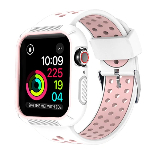 Силиконовый ремешок+ чехол для часов Oneness для Apple watch band 44 мм 40 мм для iwatch band 5 4 3 2 1 42 мм 38 мм дышащий спортивный браслет - Цвет ремешка: white-pink