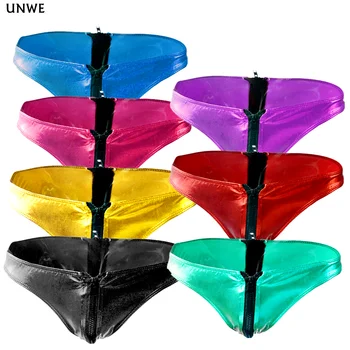 

Sexy PU Leather Underwear Man Briefs Zipper Lingerie Jockstraps Stage Performance Male Underpants Shinning