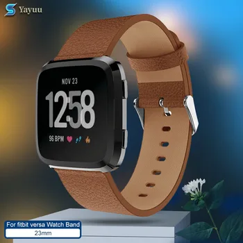 

YAYUU Leather Band For Fitbit Versa/Versa 2 /Versa Lite Edition Watch Classic Strap with Stainless Steel Buckle Wristband