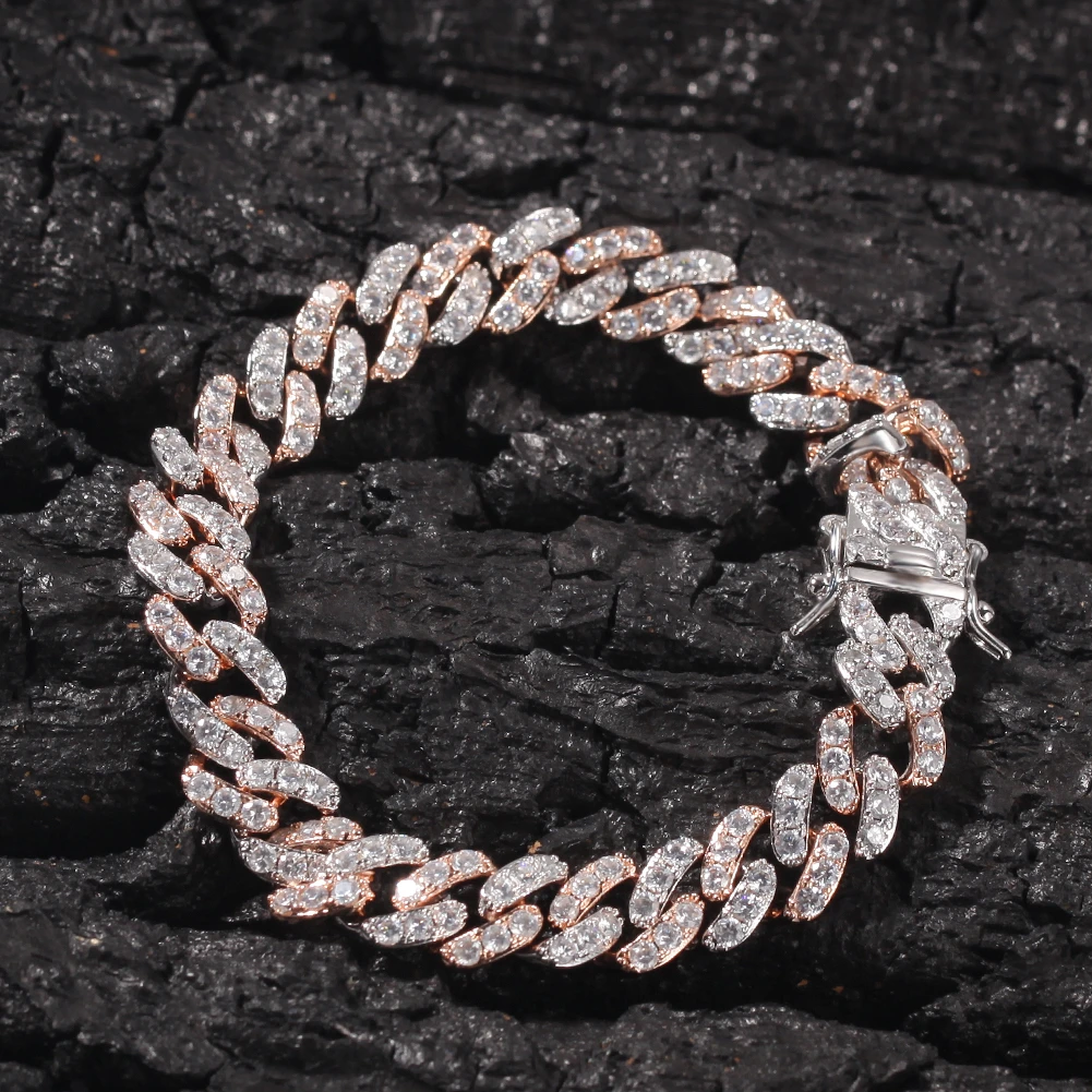 UWIN 9 мм Iced Out кубинские звенья браслет розовый и белый циркон хип хоп Мода Панк цепь Bling талисманы ювелирные изделия