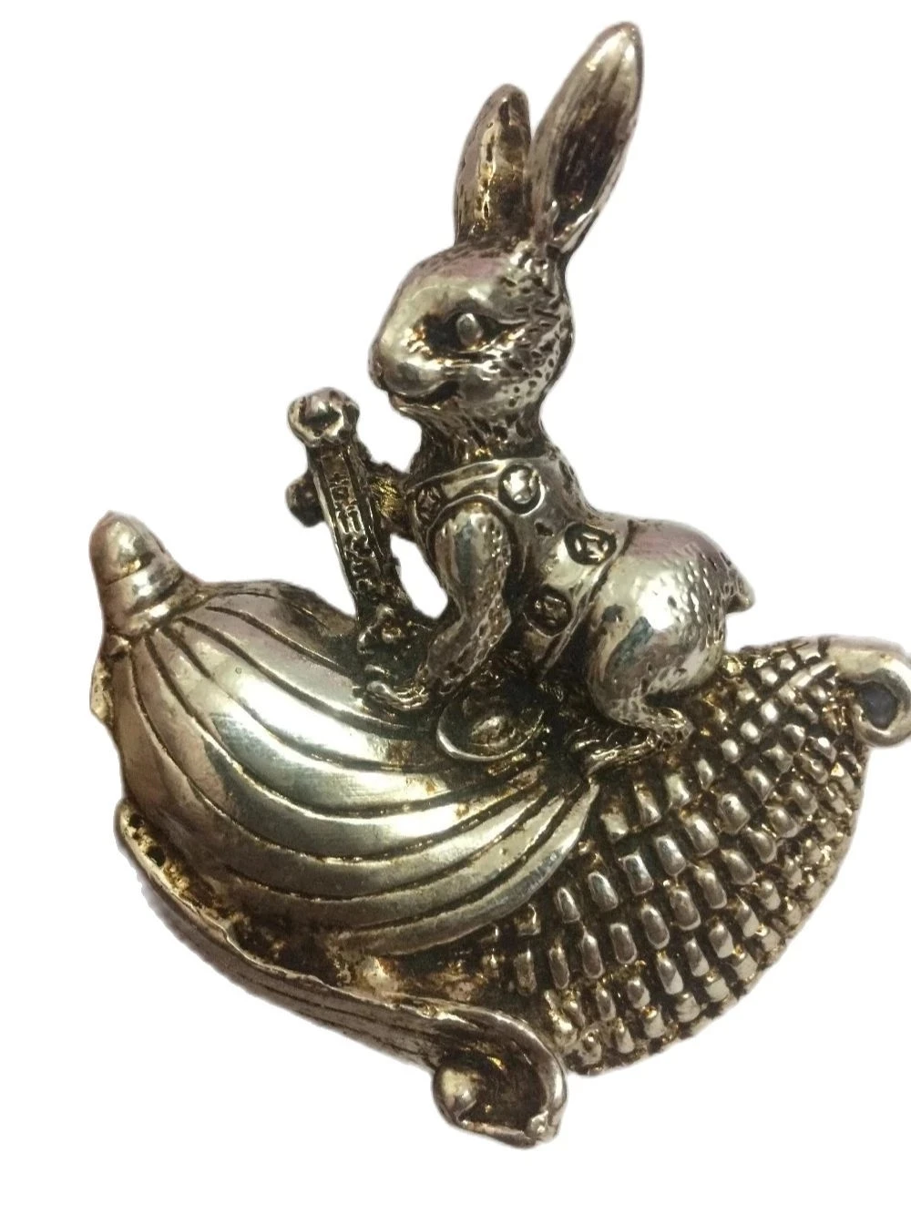 Vecchio Decorato Lavoro Manuale Miao Argento Fengshui Intaglio Coniglio Seduto Sulla Statua Di Mais Vintage Home Decor Artigianato In Metallo