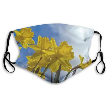 

Yellow Daffodil Print Mouth Masks With Filter Washable And Reusable Anti Dust Breathable Mask With Adjustable Ear Loops For Men