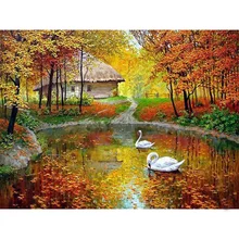 5D алмазная живопись осенний пейзаж дерево мозаика полная круглая Алмазная вышивка крестиком сделай сам на заказ фото Стразы живопись