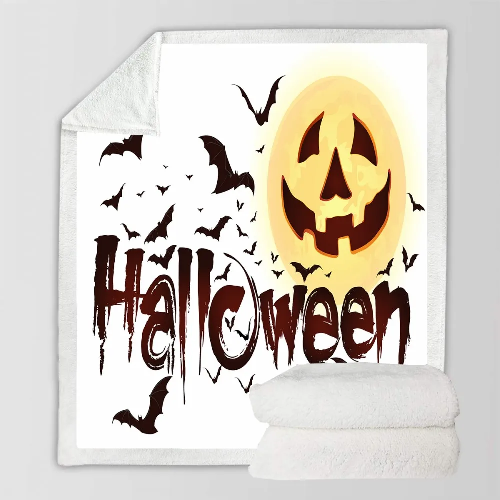 Флисовое одеяло на Хэллоуин с рисунком тыквы, одеяло на искусственном меху, с принтом летучей мыши, Коралловое одеяло на диван-кровать для детей, подарок на Хэллоуин, домашнее теплое одеяло
