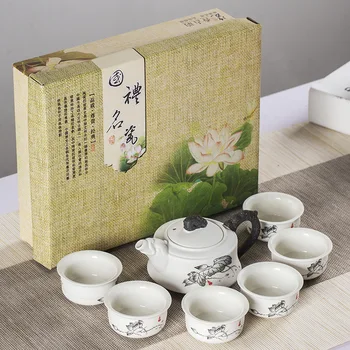 

Chinese Kung Fu 7pcs Tea Sets Ceramic Portable Porcelain Service Gaiwan Tea Cups Tea Ceremony Teapot With Gift Box