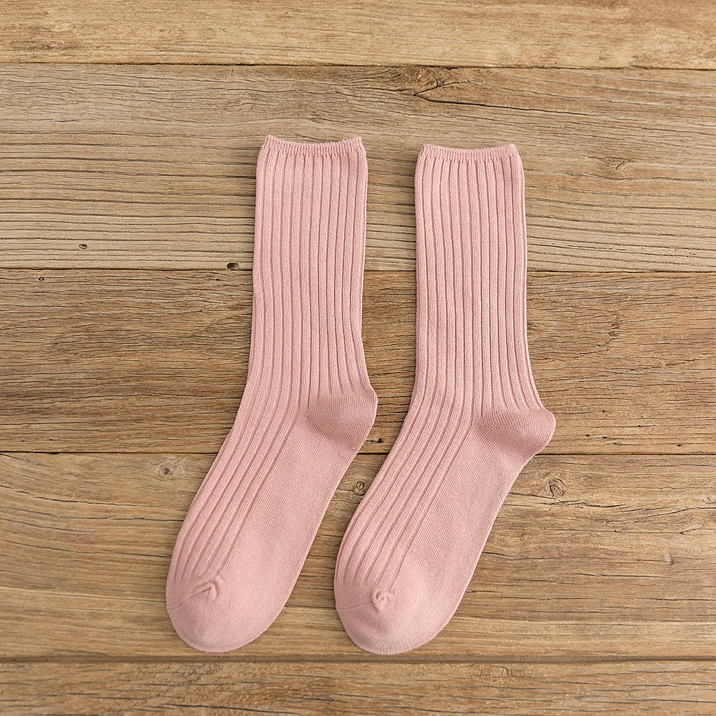 5 Pairs Of Women Middle Tube Cotton Socks Solid Color Ladies Warm Soft Socks M1008
